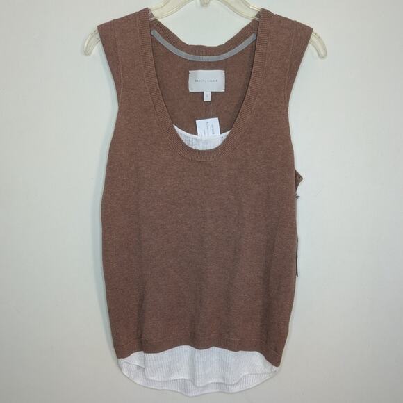 Brochu Walker Loreen Layered Tank Top in Porcini Tan & White Combo, Size Small - Picture 4 of 9